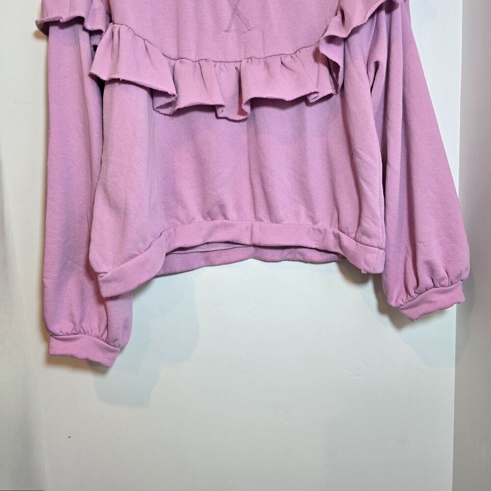 Anthropologie Sweatshirt Womens M Pink Pullover Ruffle Details Long Sleeve - Picture 4 of 9